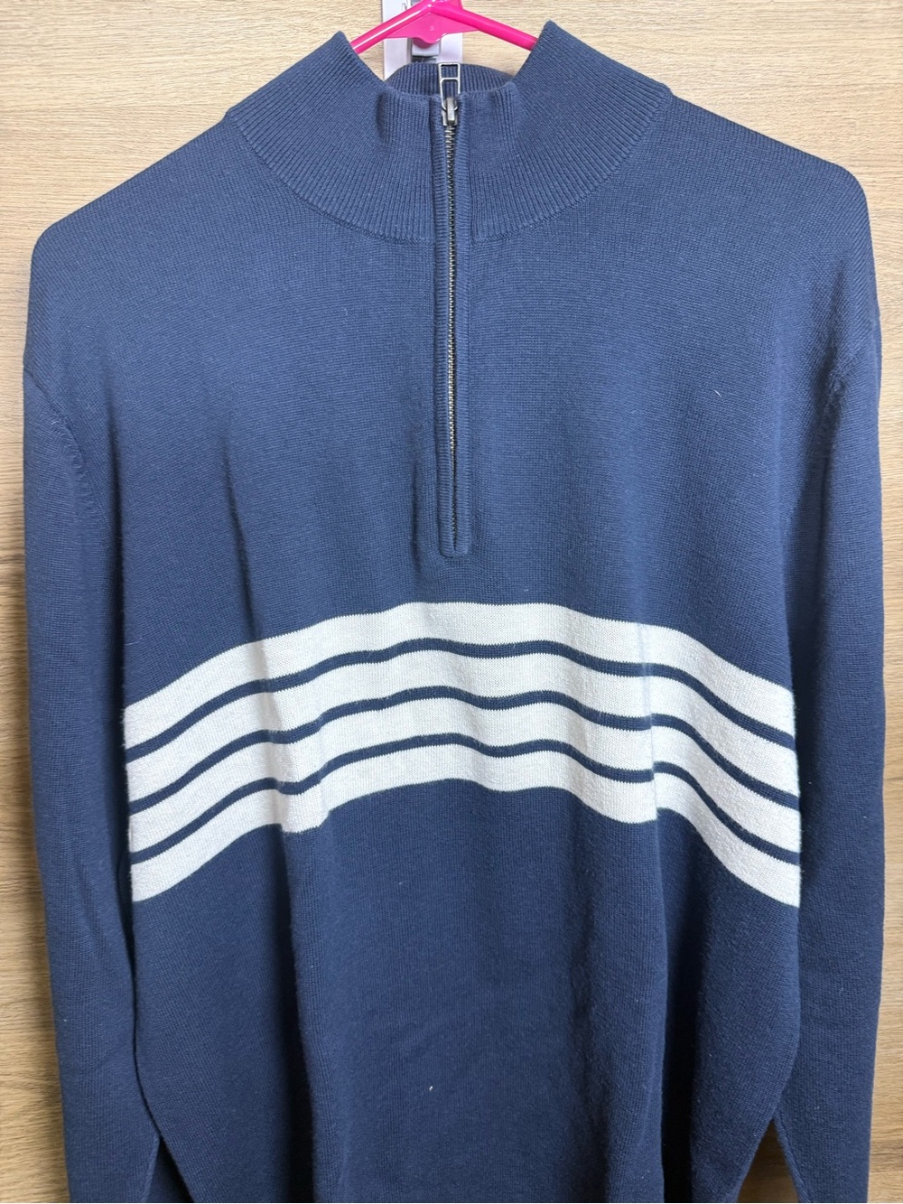 Bonobos Navy Half-Zip Sweater with White Stripes